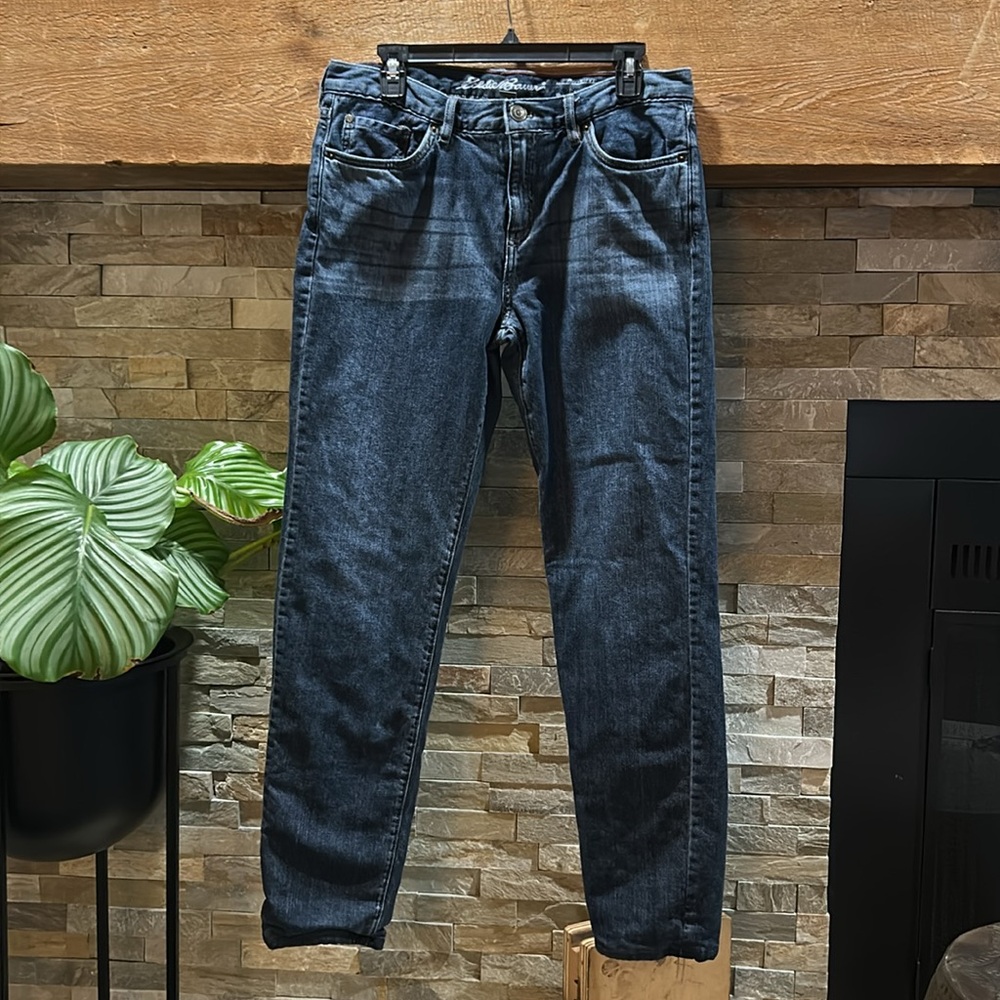 EDDIE BAUER Boyfriend Relaxed Buffalo Flannel Lined Jeans 8 - Picture 2 of 9